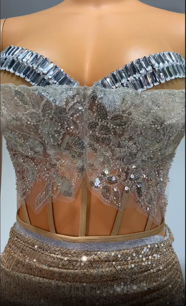 Женские сексуальные вечерние наряды без бретелек 3D бисер тюль корсет с вышивкой