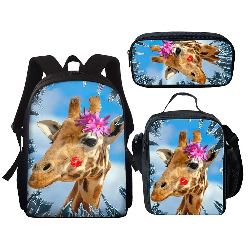 "Школьный комплект для мальчиков и девочек, рюкзак с принтом жирафа для учеников начальной школы, детские дорожные сумки для книг"