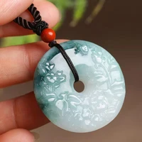 hot selling natural hand carve jade emerald safety round buckle necklace pendant fashion accessories men women luck gifts