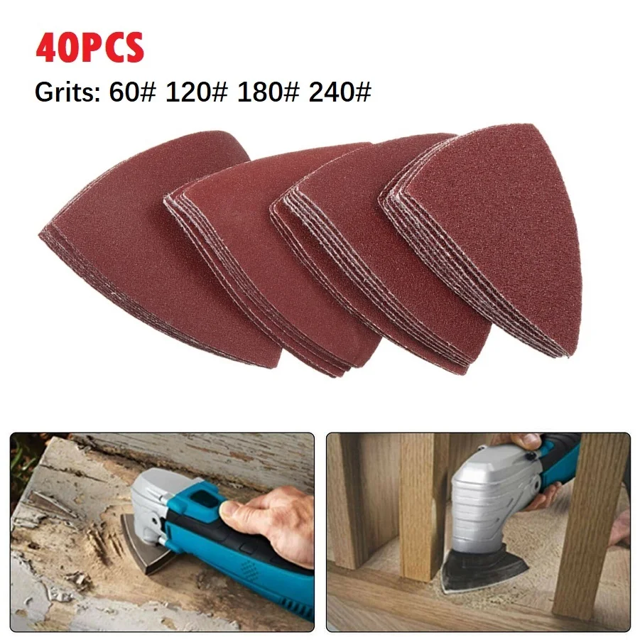 

40pcs Grinding Triangle Oscillating Sandpaper Sanding Pad Hook Loop 60/120/180/240 Grit Backed Sandpaper Abrasives Sanding Disc