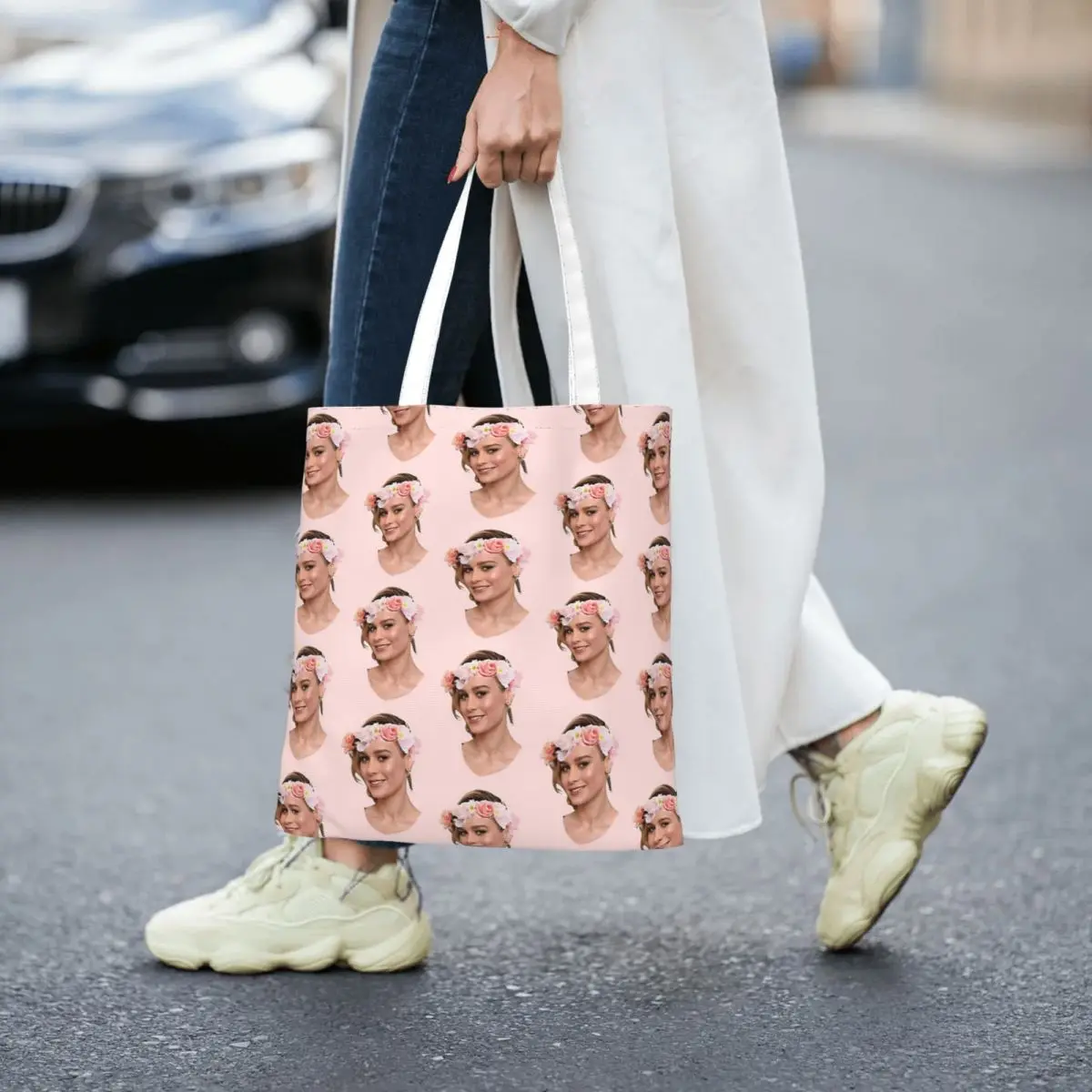 Brie Larson Flower Crown Women Canvas Handbag Large Capacity Shopper Bag Tote Bag withSmall Shoulder Bag