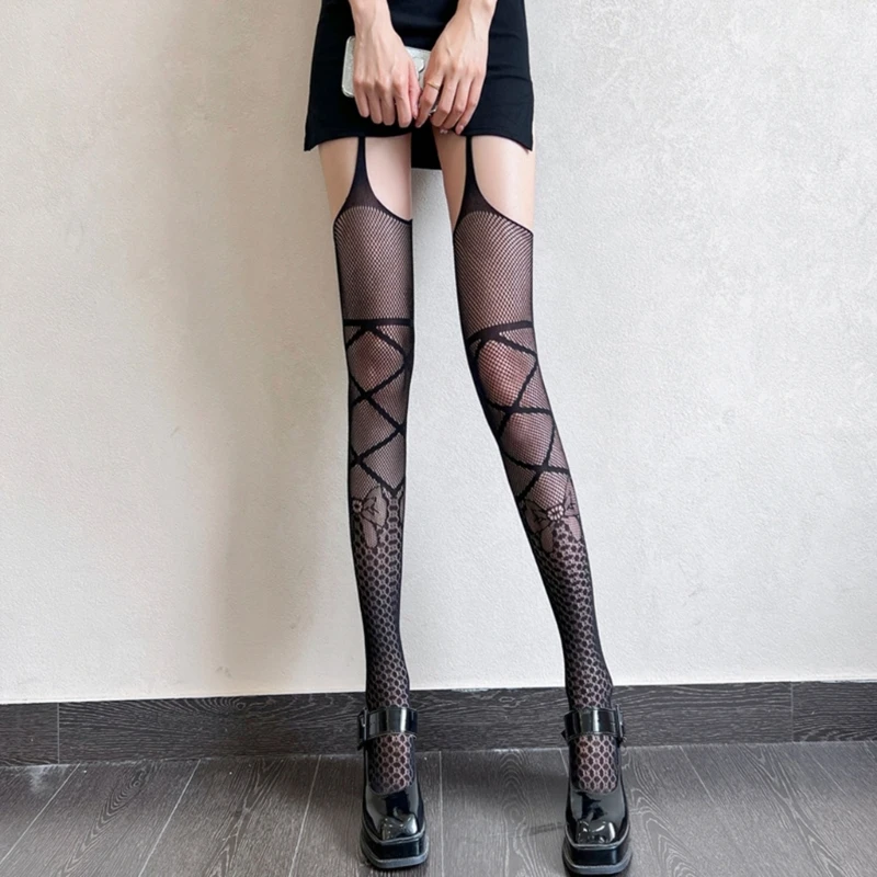 Women Sexy Bowknot Print Tights Cosplay Girls Long Nylon Socks Body Stockings Fishnet Pantyhose Mesh Lingerie Drop Shipping