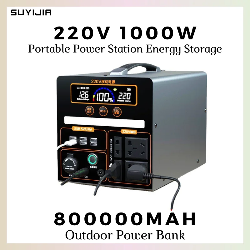 

220V 1500W Outdoor Power Bank Large Capacity Portable Power Station for Car Outdoor Camping Emergency Power Storage Backup