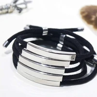 ecgift custom adjustable sliver black stainless steel braided cuff bracelet diy logo hand chain engraved name jewelly gifts