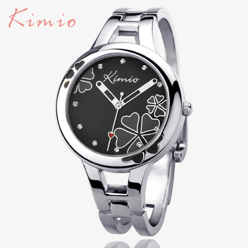

NO.2 A1663 Bracelet Watch Stainless Steel Clover Crystal Ladies Dress Watches Black Quartzwatch Relogio Feminino