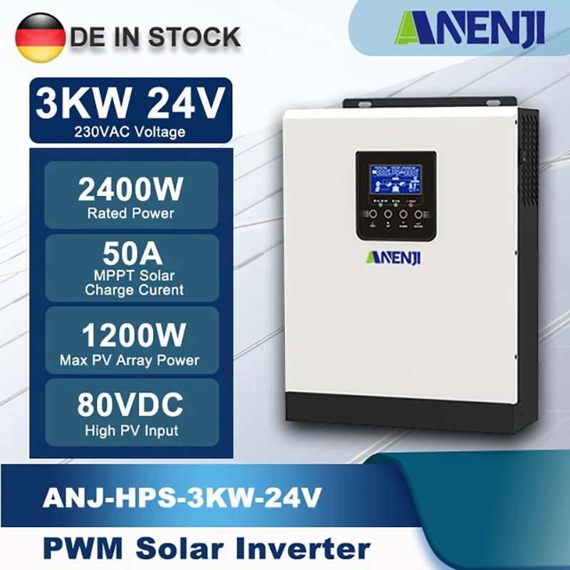 

Солнечный инвертор ANENJI 3 кВт Гибридный автономный инвертор 24 В 220 В солнечный инвертор с чистой синусоидой 50 А PWM контроллер солнечной зарядки без НАЛОГА