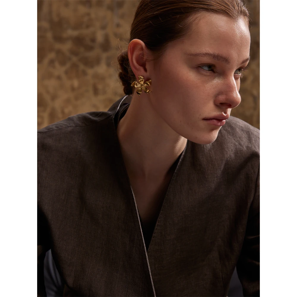 Yhpup 2024 новые серьги-гвоздики из нержавеющей стали с металлическими цветами