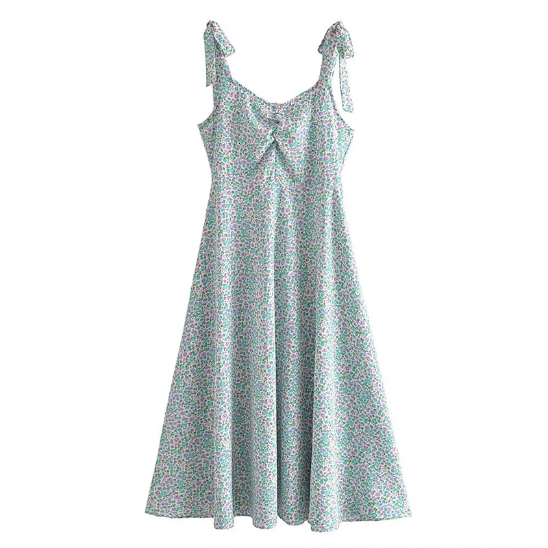 

2022 Fashion Women Floral Print Prairie Chic Sling Dress Ladies Summer Vestido Holiday Robe