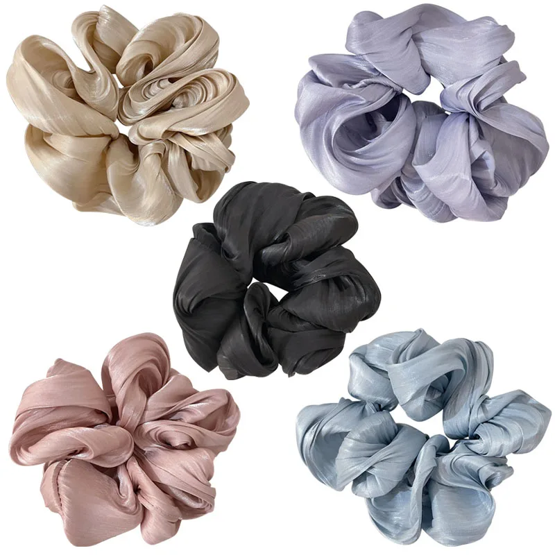 Micro-wrinkled Pearlescent Scrunchies For Women Glossy Fabric Hair Rope Big Size Ponytail Hair Bands