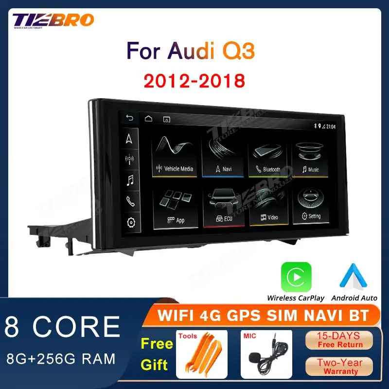 

TIEBRO 10.25'' Carplay Car Radio Multimedia Player For Audi Q3 2012-2018 8+256G Smart Car Systems Screen GPS Navi Headunit