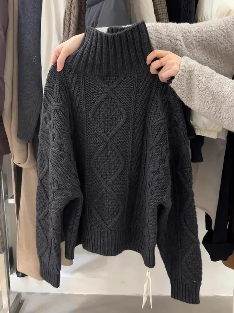European Goods High-Grade Black Turtleneck Twist Thickened Sweater Autumn and Winter Idle Sle Loose Inner wear Thick Thread...