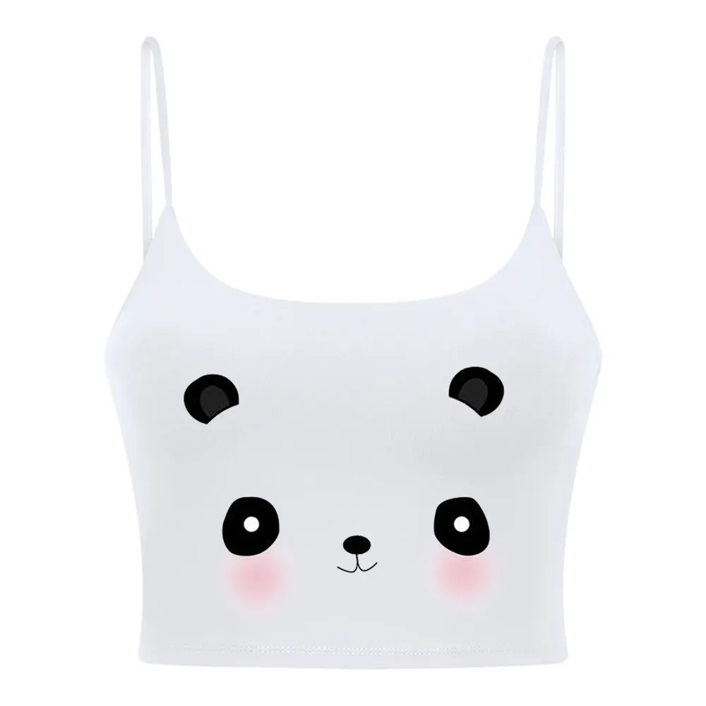 

2023 Fashion Casual Elastic Sexy Halter Round Neck Women's T-Shirt Wearing Cute Panda Element 3D Printed Sleeveless Small Vest