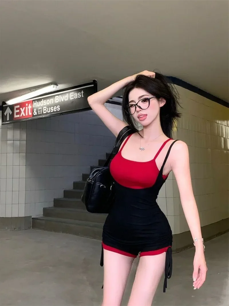 Готический сексуальный Y2k поддельный комбинезон из двух предметов женский