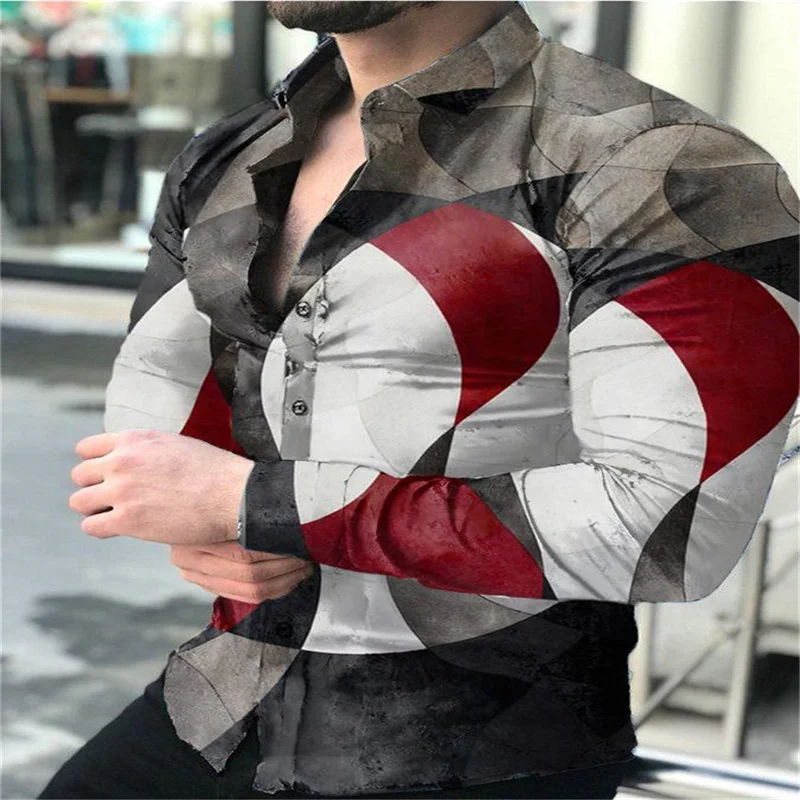 

2022 Luxury Men's Long Sleeve Shirts Lapel Button Down Casual Designer 3D Creative Print Top Men's Prom Party Cardigan
