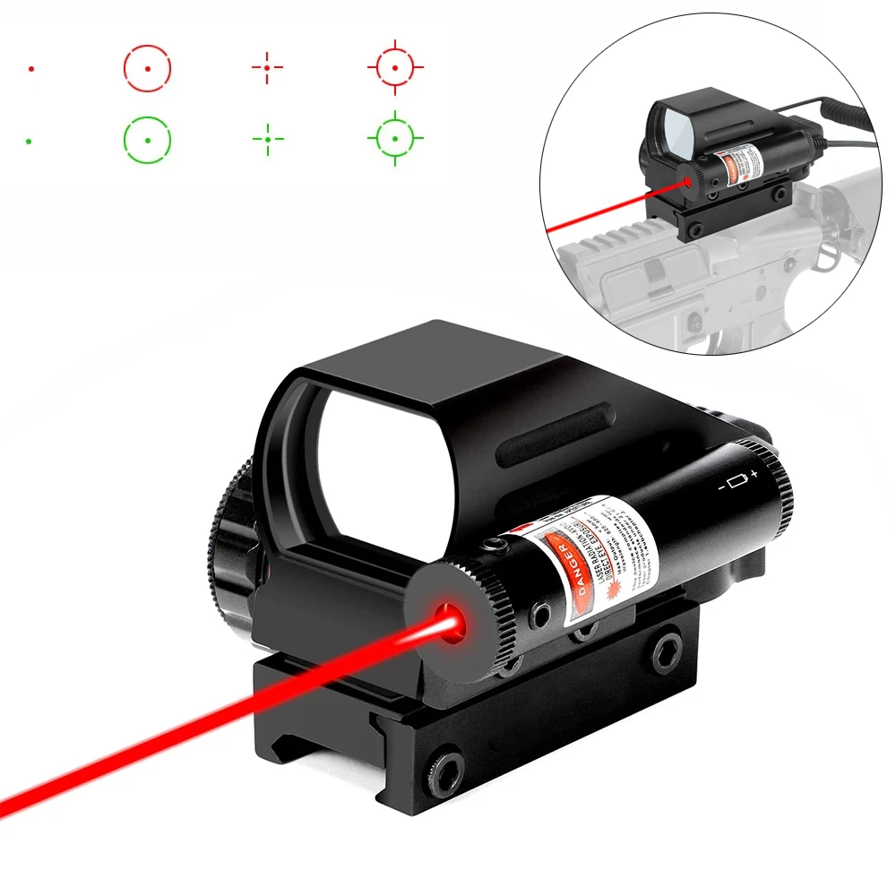 

1x22x33 Reflex Red Green Dot Sight Scope With Laser 4 Reticle Riflescope Fit 20mm Rail Mount For AR15 .223 Hunting Airsoft Gun