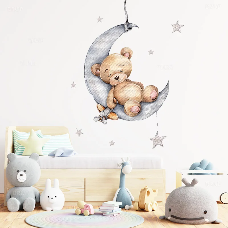 

Cartoon Moon Star Bear Wall Sticker Self-adhesive for Baby Room Children's Room Wall Sticker Decoration Wall Decals Interior