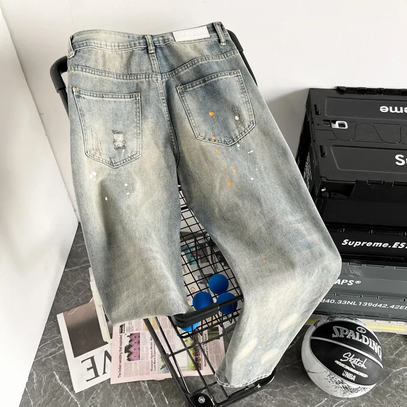 Jeans Men Korean Version Trend Loose All-match Women's Straight Pants Hong Kong Style Students Wide-leg Pants Trend High Street