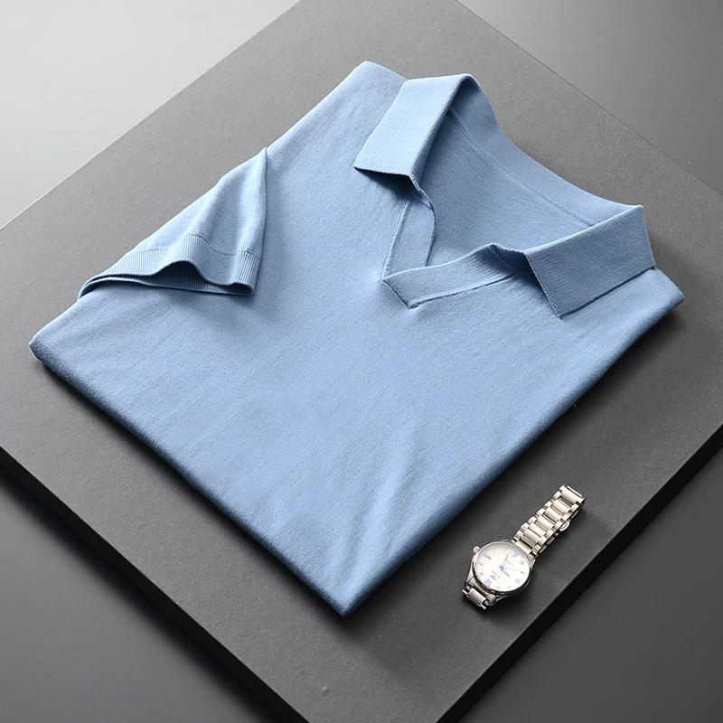 

Summer lapel cotton short-sleeved t-shirt men's solid color thin section knitted business casual t-shirt half-sleeve breathable