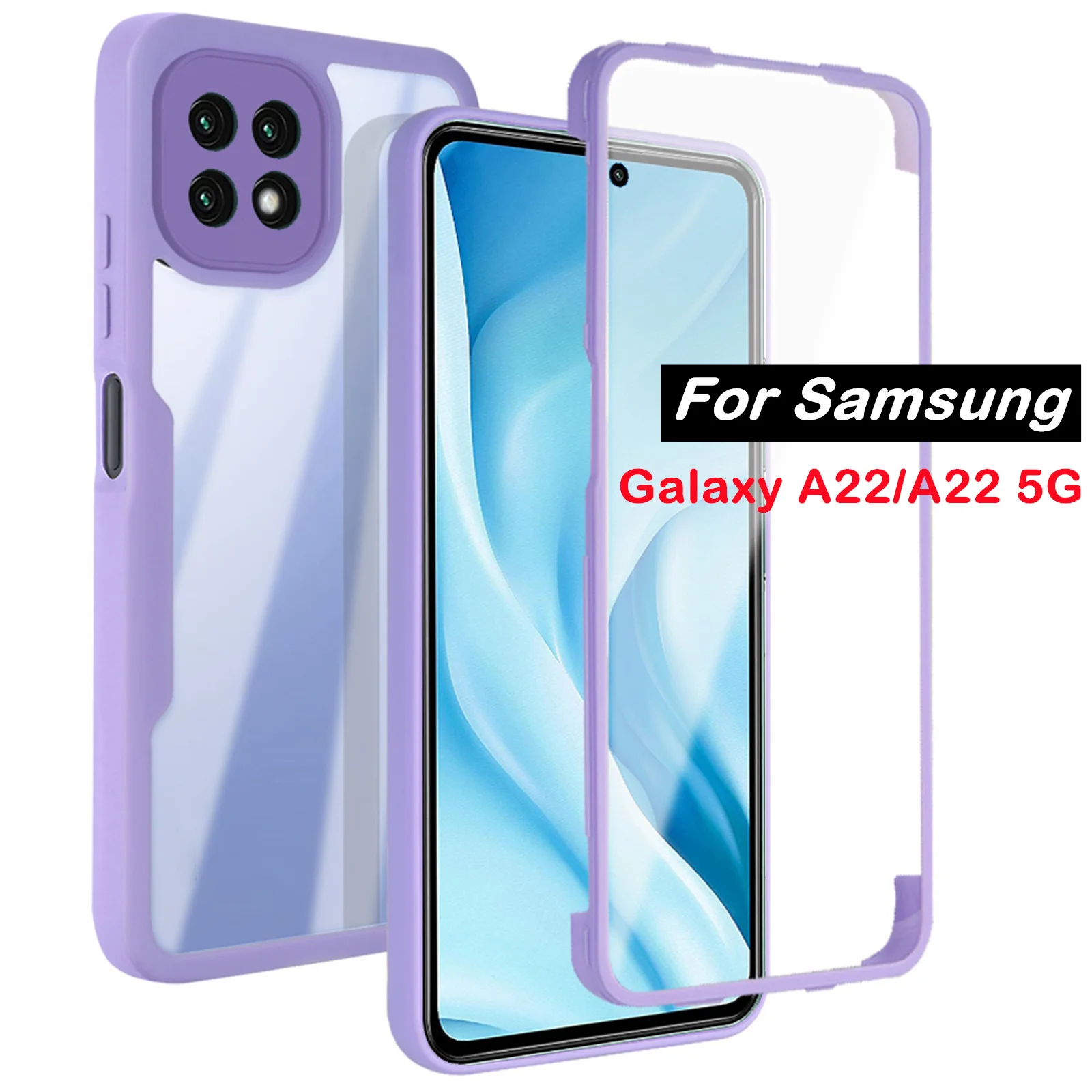 

360 Double-sided Clear Case for Samsung Galaxy A22 5G Shockproof Camera Lens Screen Full Protection Phone Bumper Cover