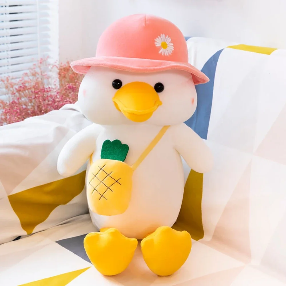 

28CM Cute Refueling Duck Plush Toy Sun Hat Fruit Backpack For School Match Sofa Hold Pillow Children Christmas Birthday Gift