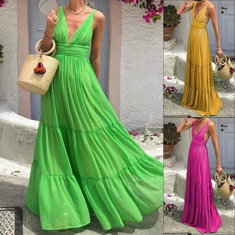 

Женское платье без рукавов, с V-образным вырезом и открытой спиной