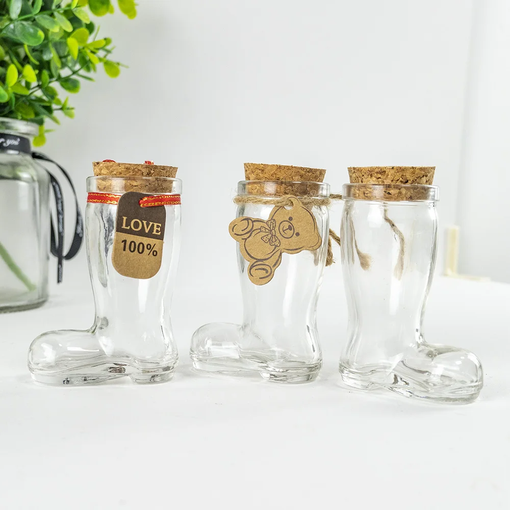 

40 мл банки из стекловолокна в форме обуви, гиалиновые украшения для ювелирных изделий, флакон для выставок, многоразовые винные напитки, пустые стеклянные бутылки, 6 шт.