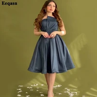 eeqasn dark grey satin short prom party dresses a line knee length formal women dress pleats special occasion party gowns 2022