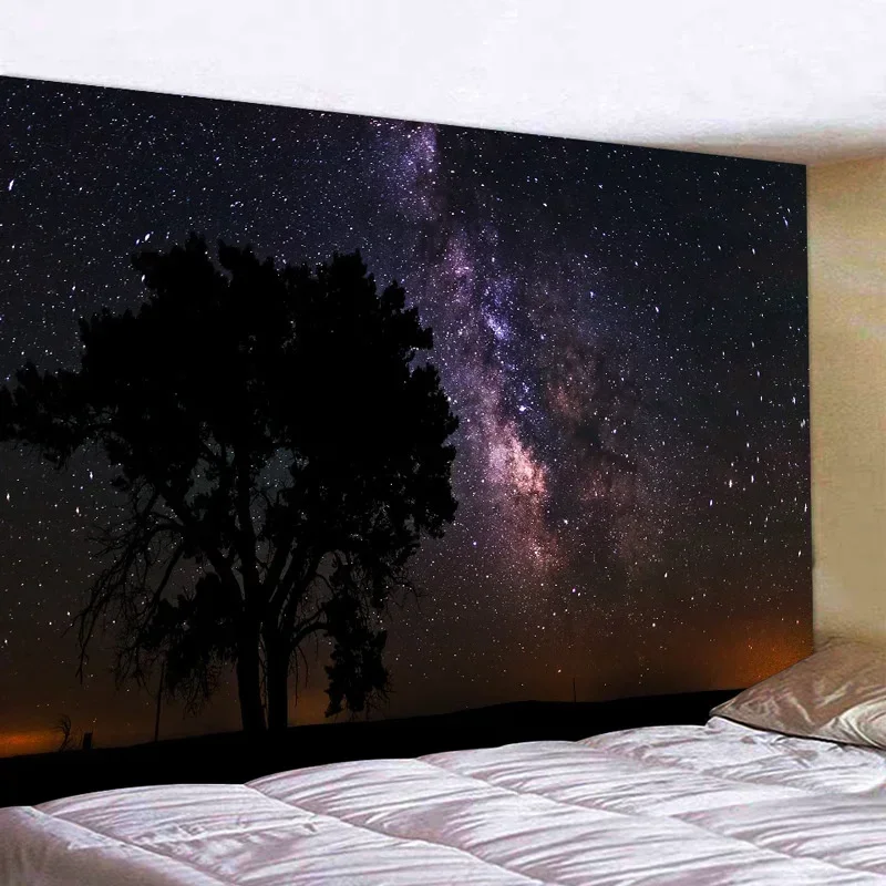 Гобелен с лесным звездным небом лунный свет ночь психоделическое богемное