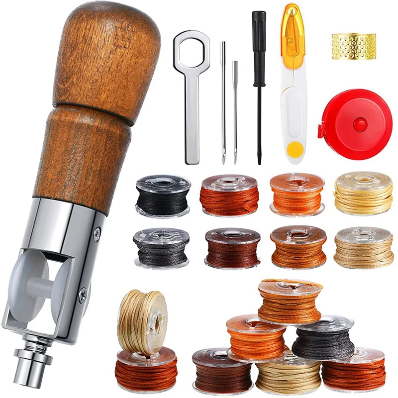 

Шило для шитья, портативный ремонтный инструмент для шитья кожи, включая шило для быстрого шитья, наперсток, отвертку, гаечный ключ