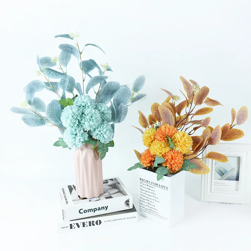 

1 Bunch Artificial Ball Chrysanthemum Bouquet Wedding Holding Fake Flowers Simulation Hydrangea Festival Home Living Room Decor