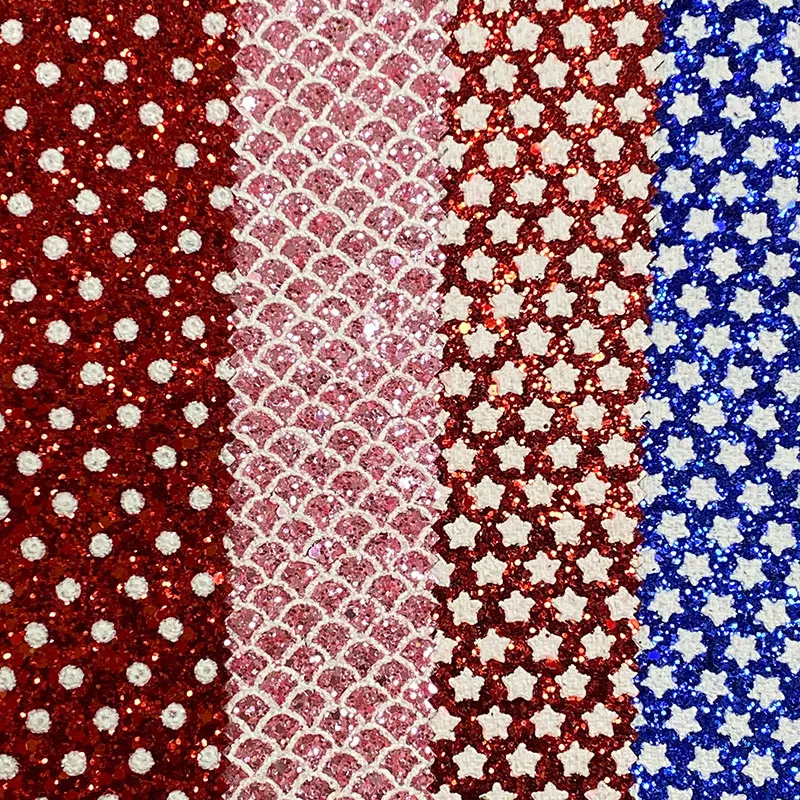 

XHT Star/Polka Dot Printed Chunky Glitter Synthetic Leather Fabric Sheet for Making Decorative/Hair Bow/DIY Accessories