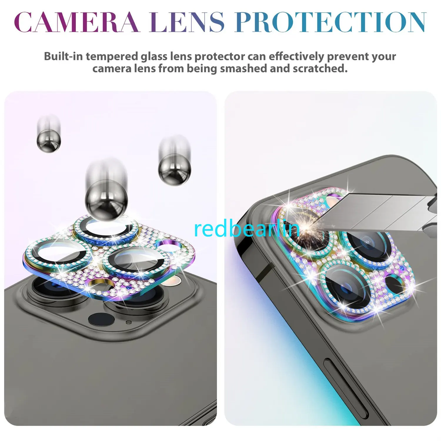 50pcs Glitter Diamond Bling Camera Lens Protector Cover On For iPhone 11 12 13 Mini 14 Pro 14 Plus 14 Pro max Protector Sticker