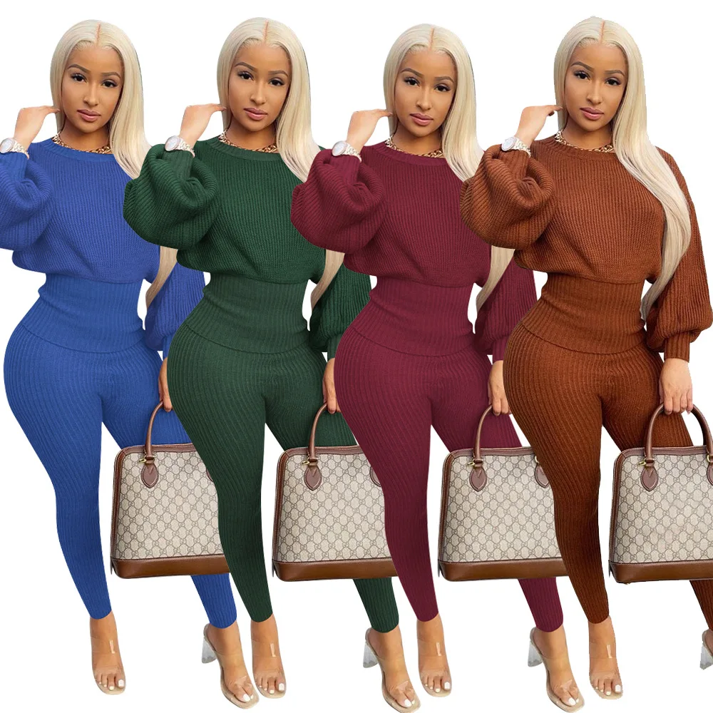 

Женский Повседневный комплект из двух предметов в европейском и американском стиле для ночного клуба однотонные шерстяные брюки с рукавами летучая мышь на талии