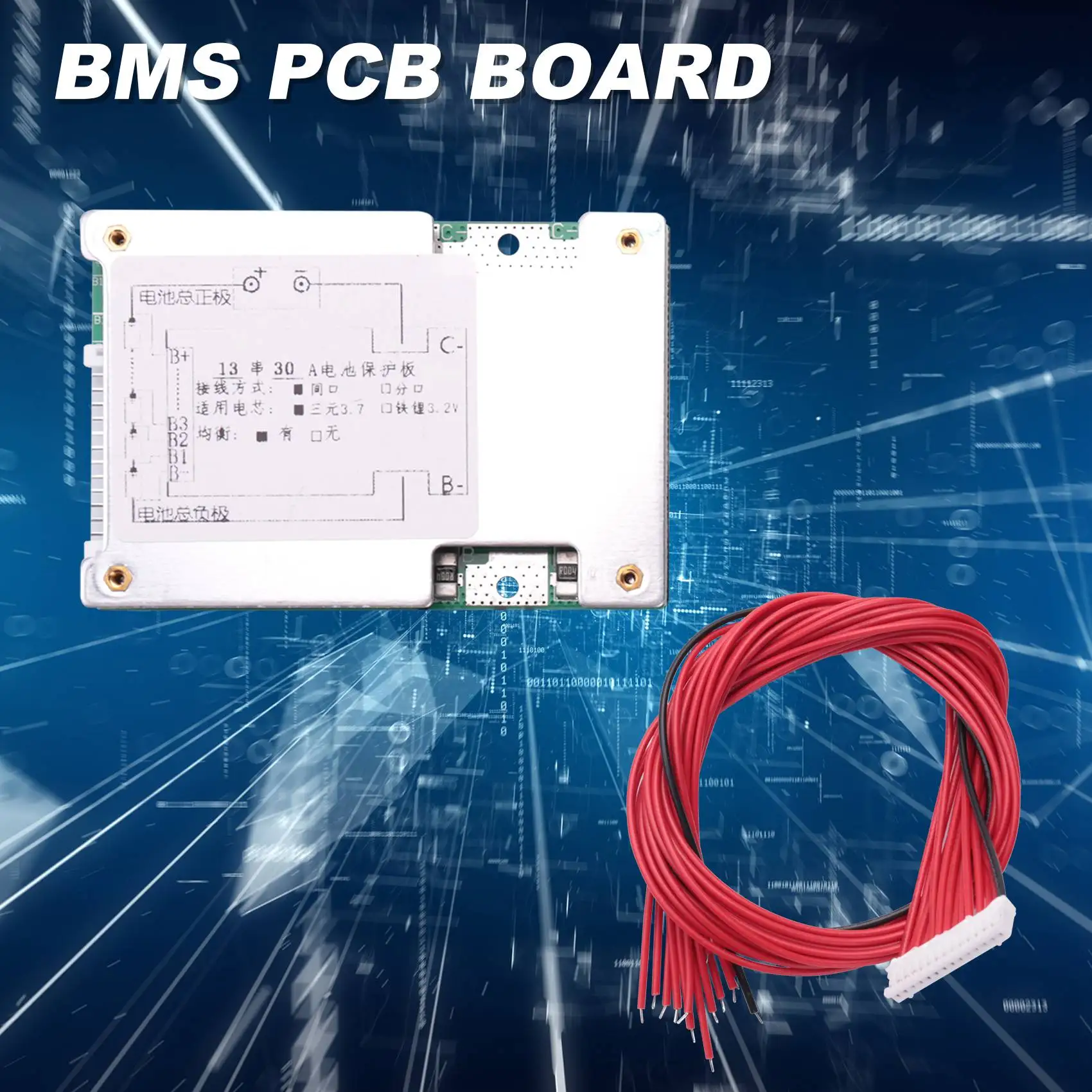 Фото Плата защиты литий-ионных/литий-полимерных аккумуляторов (BMS PCB) A65I 13S 48V 30A с балансировкой и радиатором для электровелосипедов и электросамокатов №2