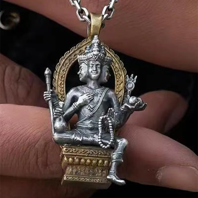 

New Retro Erawan Buddha Pendant Necklace Men and Women Fashion Buddhist Lucky Amulet Jewelry Gift
