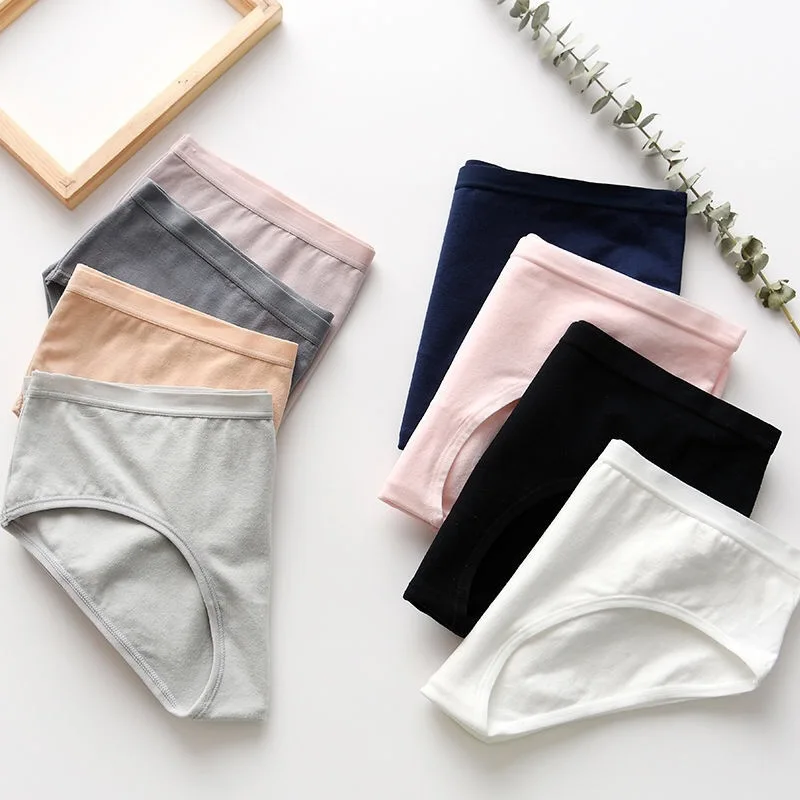 

Japanese girls' panties simple solid color women's briefs women's breathable cotton low-waist panties sexy women's underwear