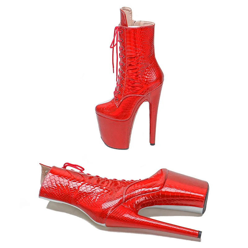 Leecabe 20CM/8inches  PU upper two color Pole dancing shoes High Heel platform Boots  Pole Dance boots