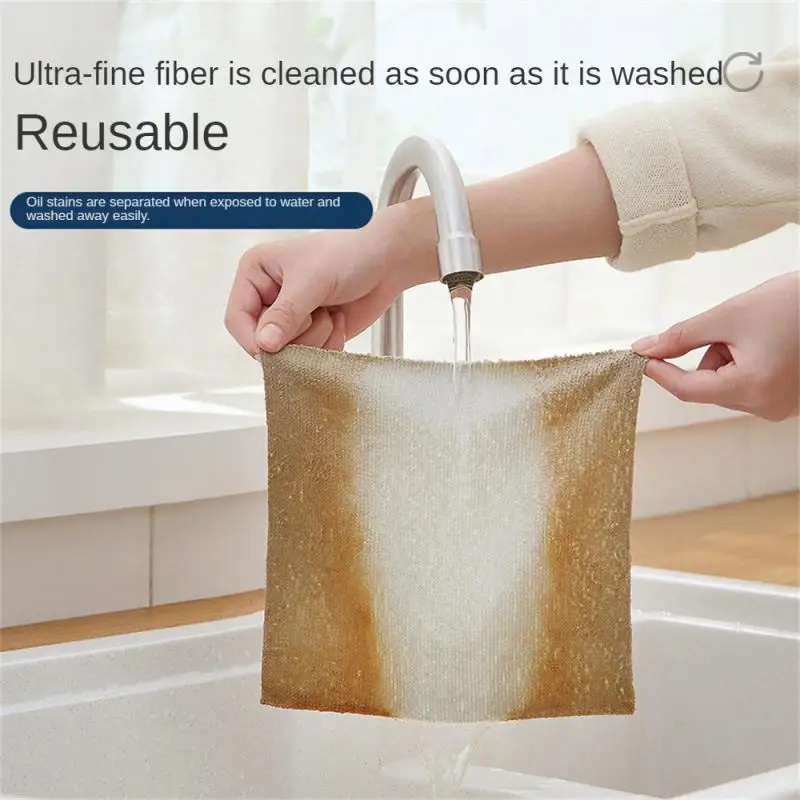 

Kitchen Rag Cleaning Scouring Cloth Dry And Wet To Remove Oil Stains Wipes Household Microfiber Dishcloth Extractable Kitchen