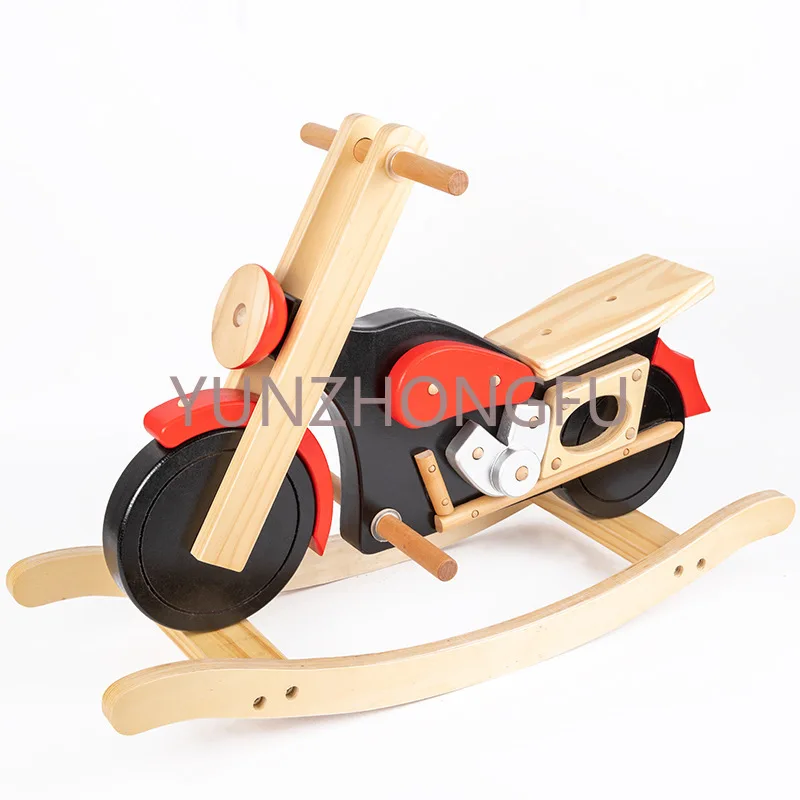 

Wooden children's motorcycle rocking horse 1-3 years old baby birthday gift balance Mount Trojan horse rocking car soothing toy