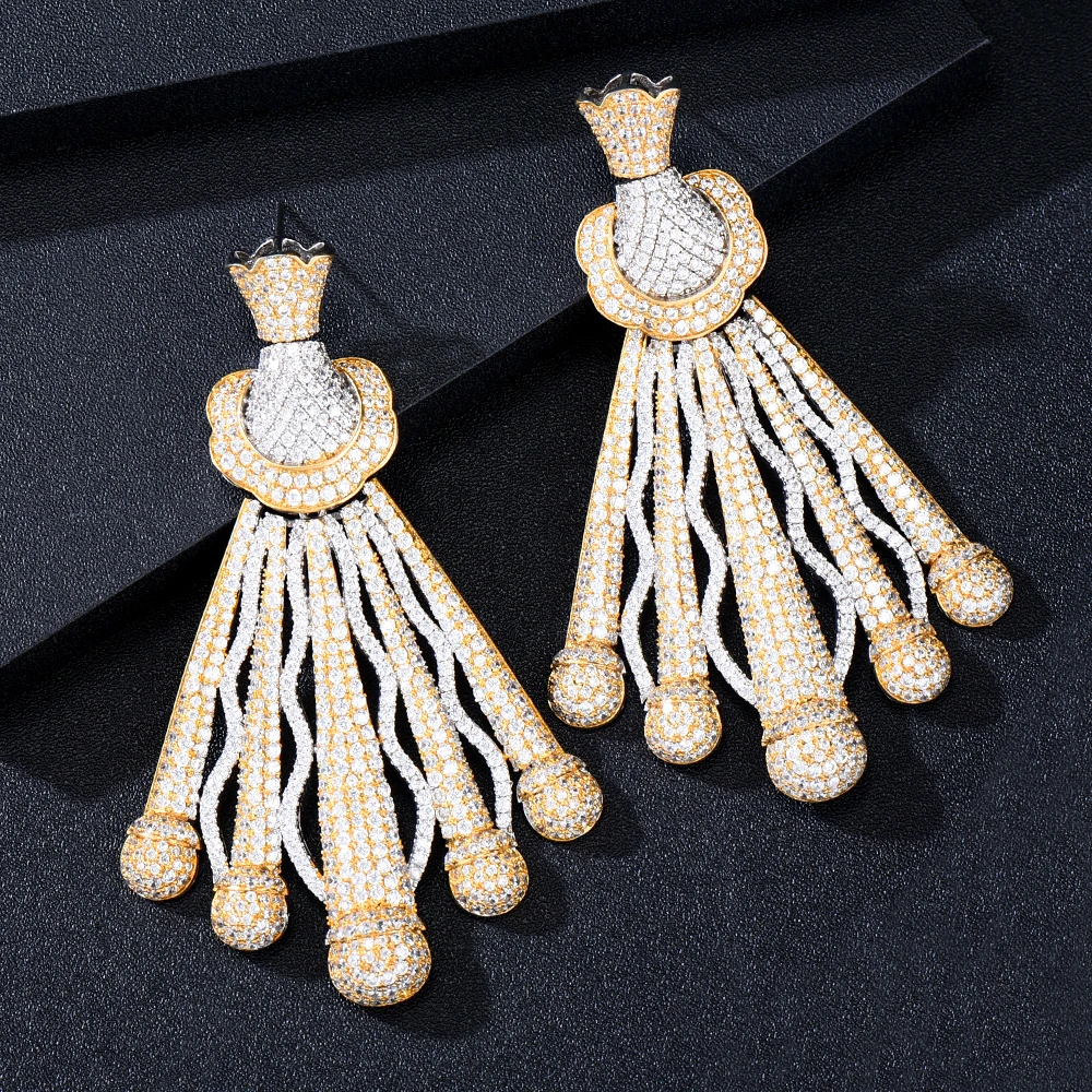 

Missvikki Luxury DUBAI Women Dangle Earrings Shiny Cubic Zircon Drop Earring For Bridal Wedding Party Accessories High Quality