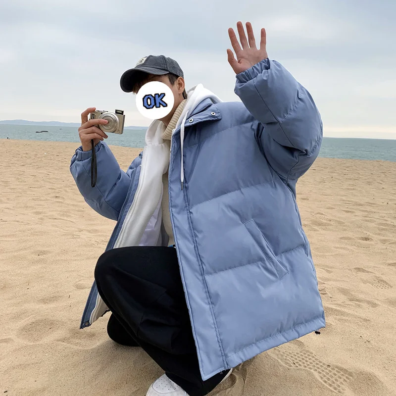 Fake Two Piece Hooded Parkas Men's Jacket Winter Down Coat Padded Jacket Thickened Warm And Loose Ins Tide Brand Couple Cotton