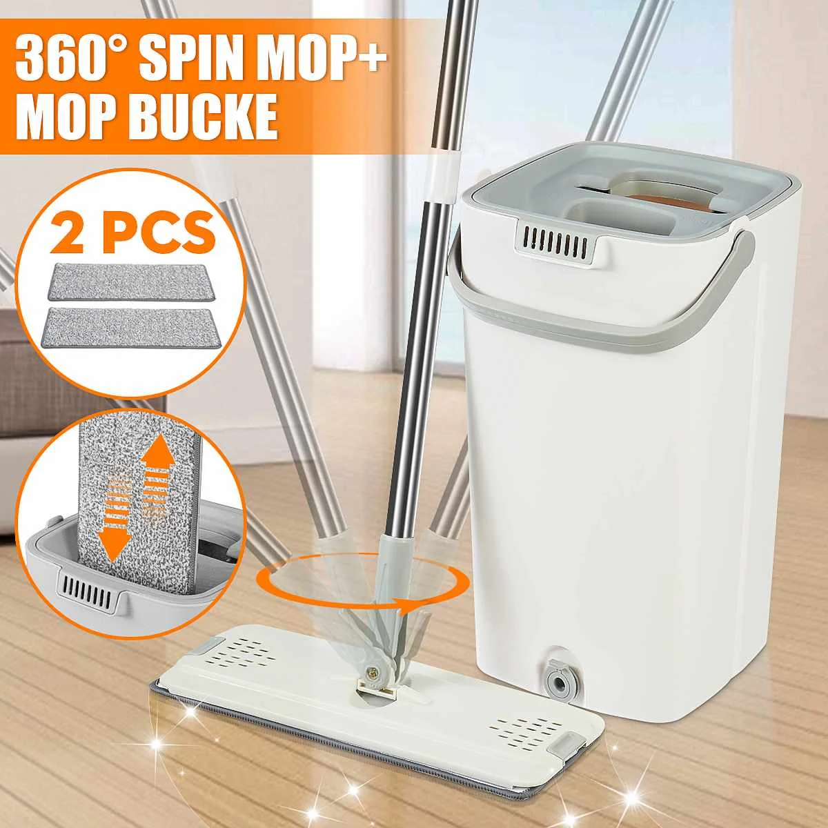 

Mop Floor Mop With Bucket Lazy Squezze Free Hand Spin Flat Mop Bucket Set Auto Floor Cleaning Mop Household Wringing Tools