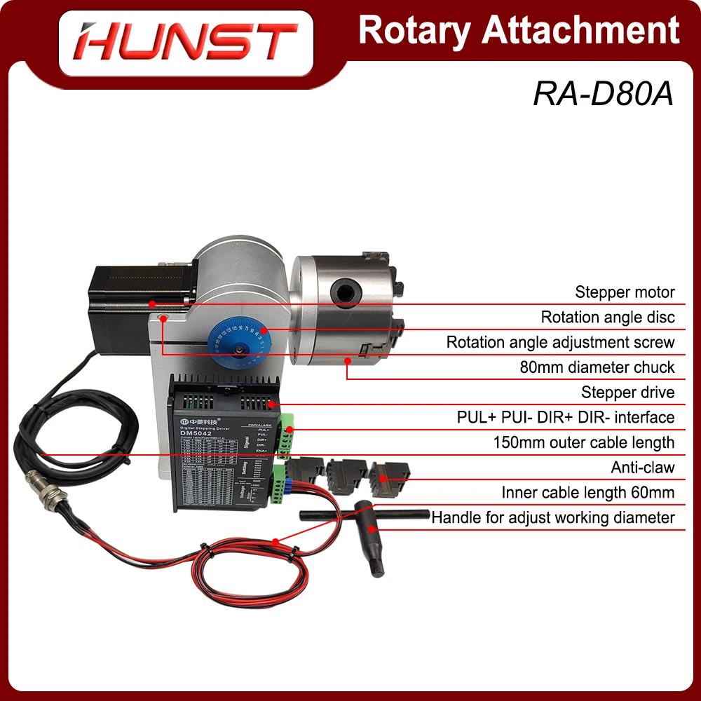 HUNST Rotary Attachment Diameter 80mm Device Fixture Gripper Three Chuck Rotary Worktable for Laser Marking Parts Machine enlarge