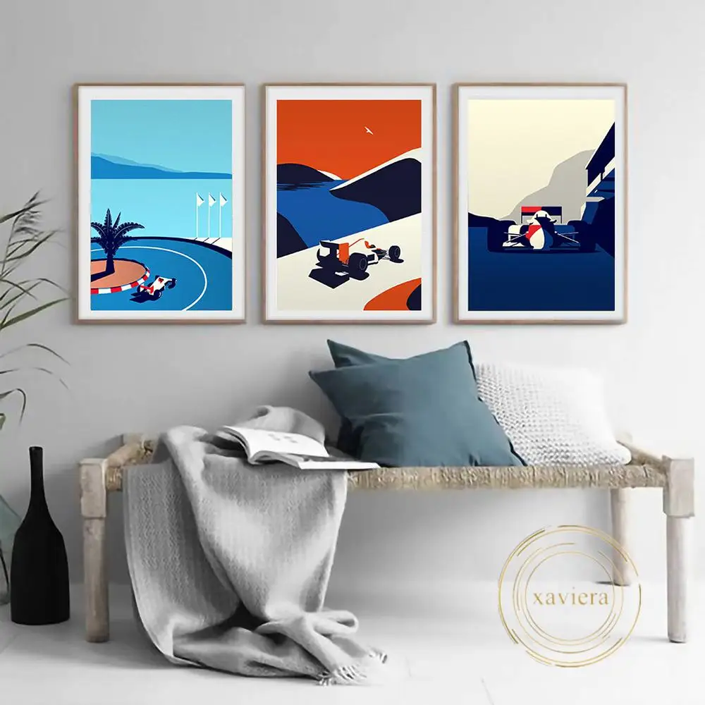 

F1 Racing Car Ayrton Senna Retro Poster Nordic Landscape Wall Art Canvas Painting Pictures for Living Room Decor Drivers Gift