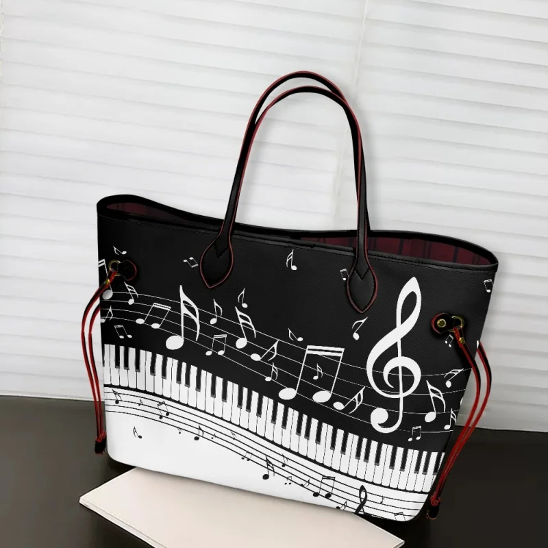 

Print on Demand Piano Music Notes Pattern Women's Handbags Female Large Capacity Shoulder Tote Bag Adjustable PU Storage Makeup