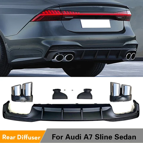 Черный диффузор заднего бампера из полипропилена для Audi A7 Sline, 4-дверный, 2019 2020, автомобильный задний диффузор, спойлер с наконечниками выхлопных газов, не для S7