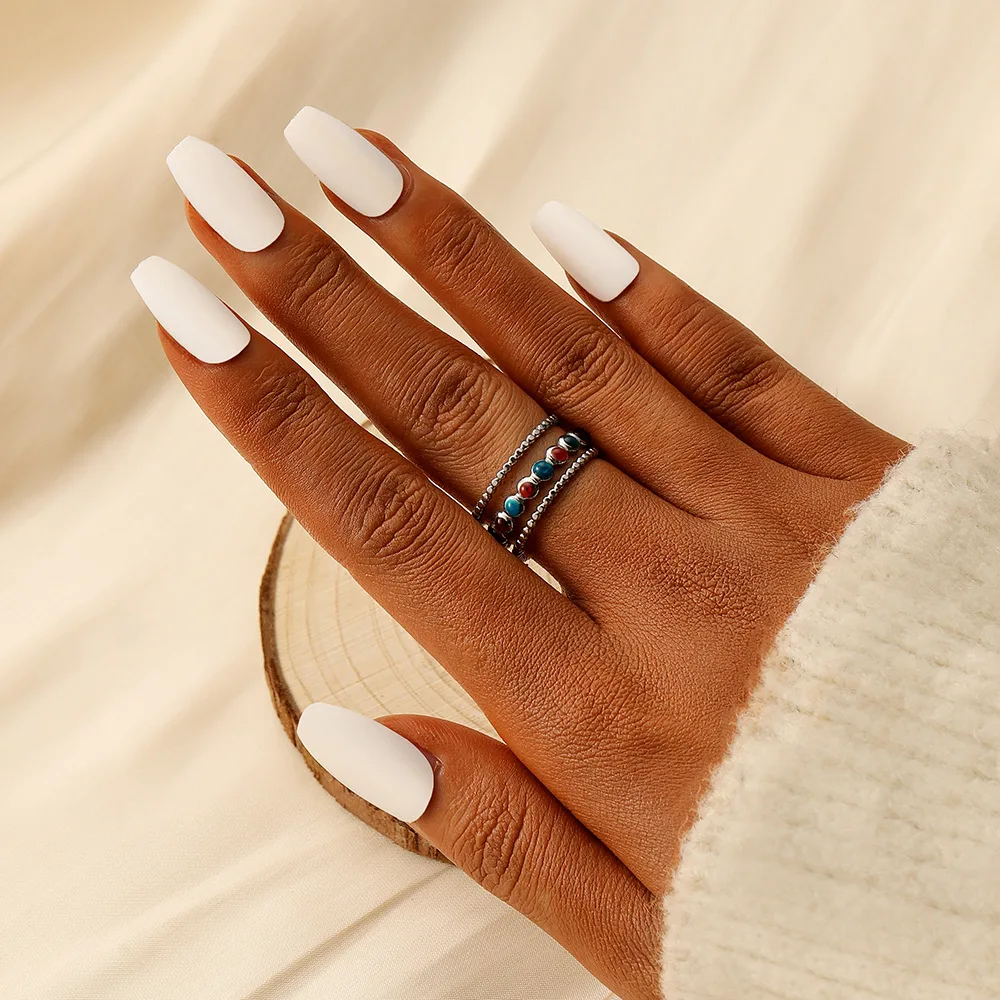 

Stainless Steel Multi Layered Hollow Enamel Open Rings for Women Girls Luxury Gold Plated Colorful Natural Stone Rings Gift