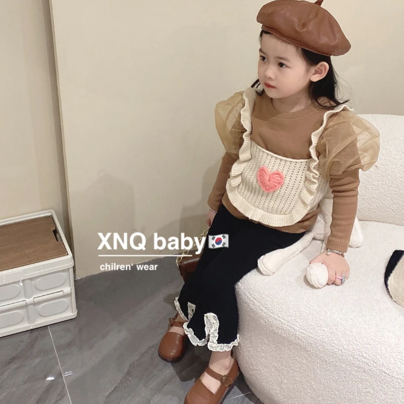 

Новинка, модная одежда для девочек, детские комплекты 2022, брюки, Осенний повседневный костюм, три жилета, Детская Милая рубашка в Корейском стиле на весну