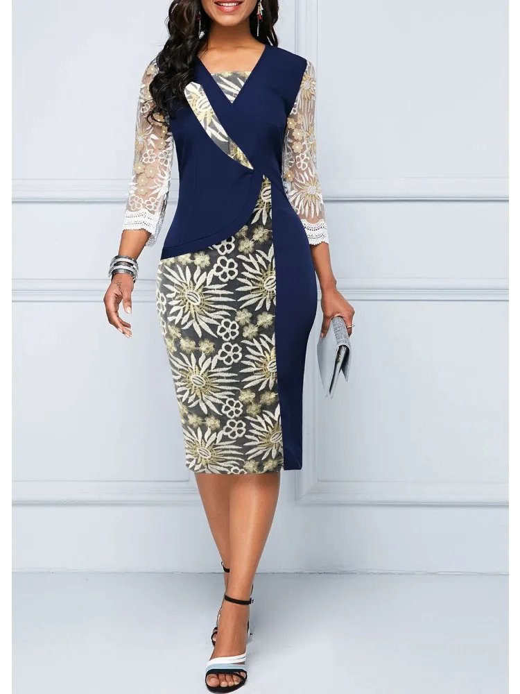 

Round neck slim fitting printed commuter buttocks plus size dresses party dresses