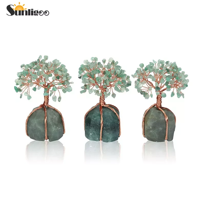 

Sunligoo Feng Shui Tree Green Aventurine Gemstone Money Tree Wealth Ornament Natural Crystal Stone Trees For Office Home Decor